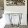 Half Round Polished Stainless Steel & Glass Table - Image 4